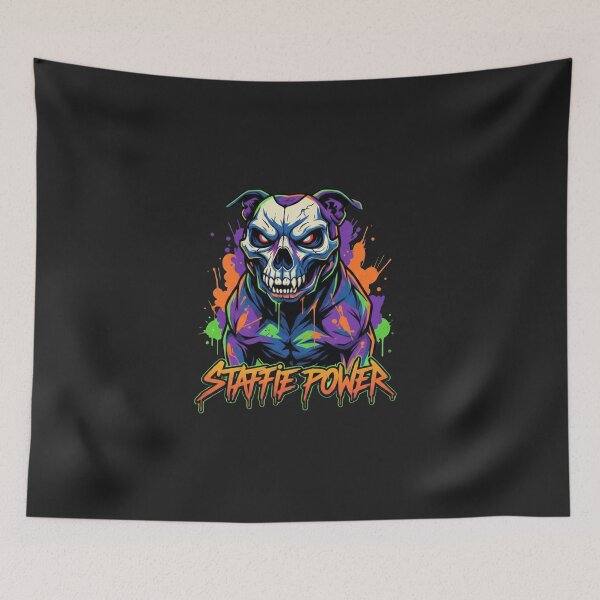 Item preview, Staffie Power Skull Mask - Edgy Street Art Dog Design designed and sold by ReptiWorks.