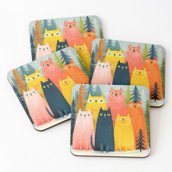 Item preview, Winter Whimsy: Forest Cats in Technicolor designed and sold by ForeverPrintsOK.
