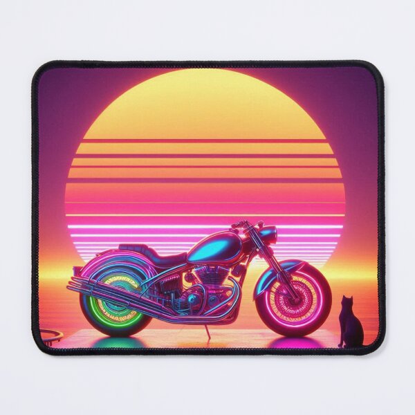 Item preview, Neon Motorcycle & Cat – Synthwave Sunset Fantasy designed and sold by Dogandesighn.