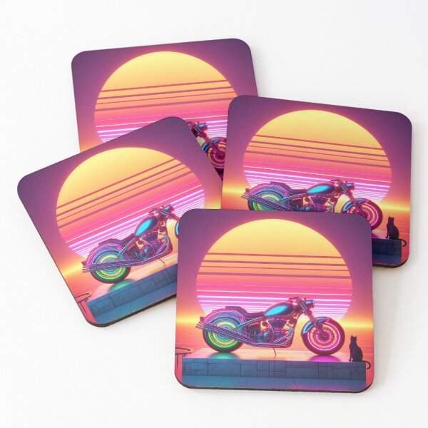 Item preview, Neon Motorcycle & Cat – Synthwave Sunset Fantasy designed and sold by Dogandesighn.