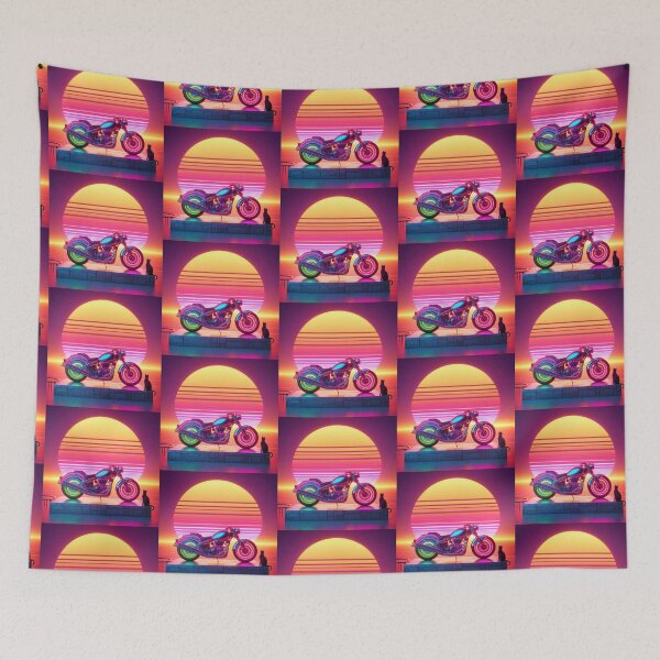 Item preview, Neon Motorcycle & Cat – Synthwave Sunset Fantasy designed and sold by Dogandesighn.