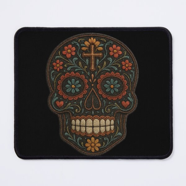 Item preview, Dark embroidered skull with bright floral details designed and sold by LaNadaYFundante.