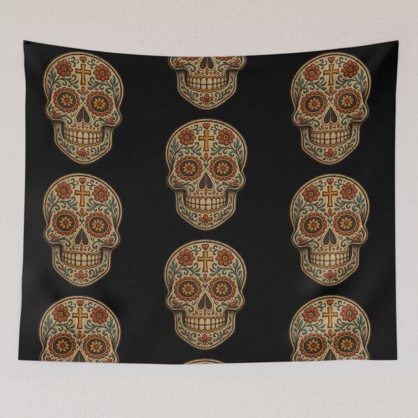 Item preview, Light embroidered skull with yellow flower eyes designed and sold by LaNadaYFundante.