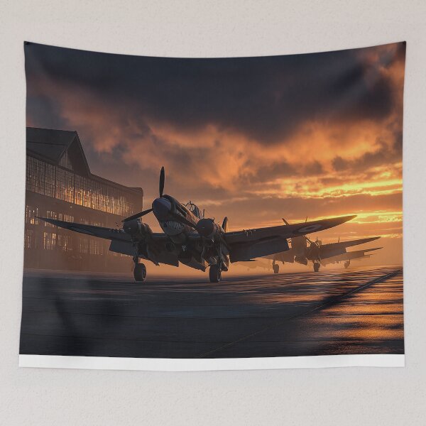 Item preview, WW2 RAF Fighter Airfield In Early Haze with Golden Light designed and sold by Skyframe Aviation.