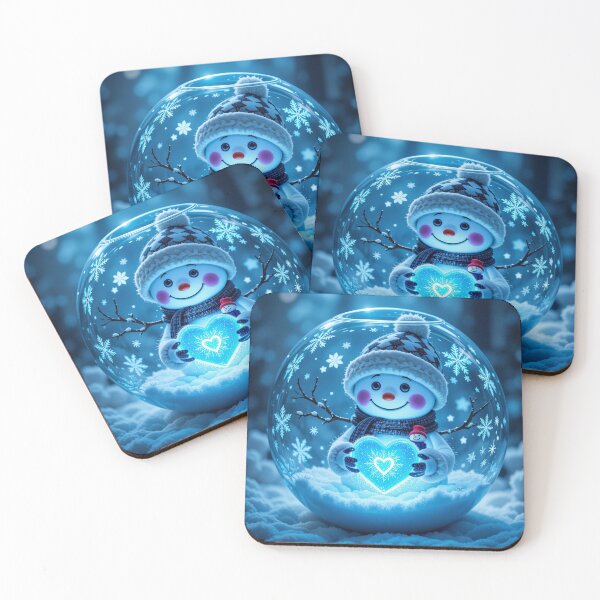 Item preview, Glowing Snowman in Glass Bowl – Magical Winter Heartlight Illustration designed and sold by PixelVibe782.