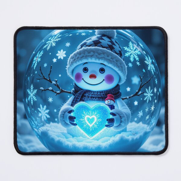 Item preview, Glowing Snowman in Glass Bowl – Magical Winter Heartlight Illustration designed and sold by PixelVibe782.
