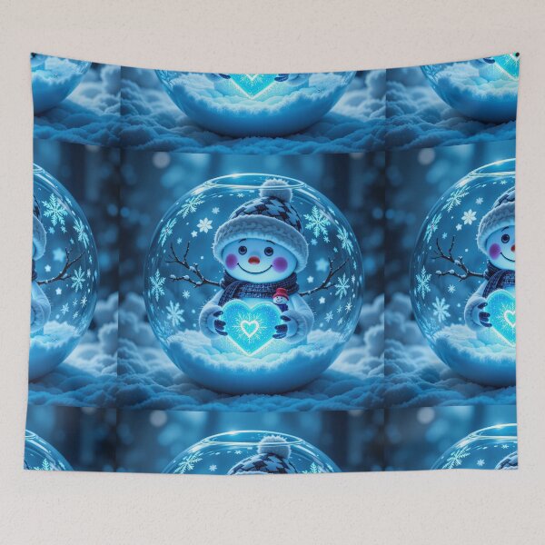 Item preview, Glowing Snowman in Glass Bowl – Magical Winter Heartlight Illustration designed and sold by PixelVibe782.