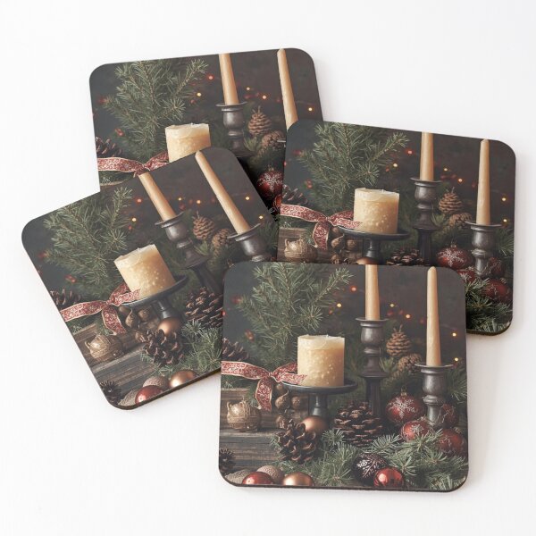 Item preview, Vintage Christmas Candle Still Life – Cozy Rustic Holiday Decor Art Print designed and sold by LovelyHomeArt.