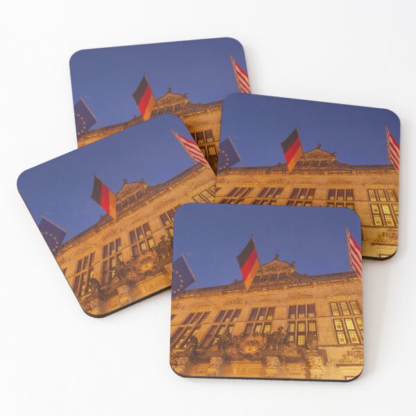 Item preview, Schütting House with flags at Bremen's market square at dusk designed and sold by Torsten  Krüger.