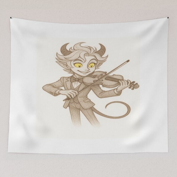 Item preview, Elegant Violin Lucifer – Artistic Demon Pencil Illustration designed and sold by Gurjeetpixelart.