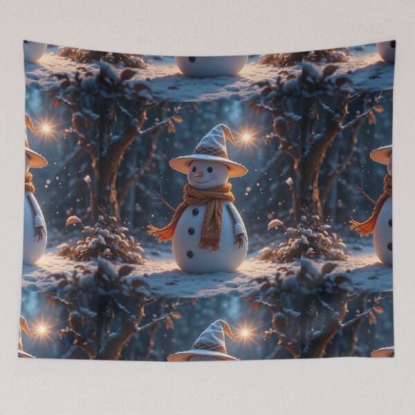 Item preview, Whimsical Winter Snowman – Magical Night Forest Illustration designed and sold by PixelVibe782.