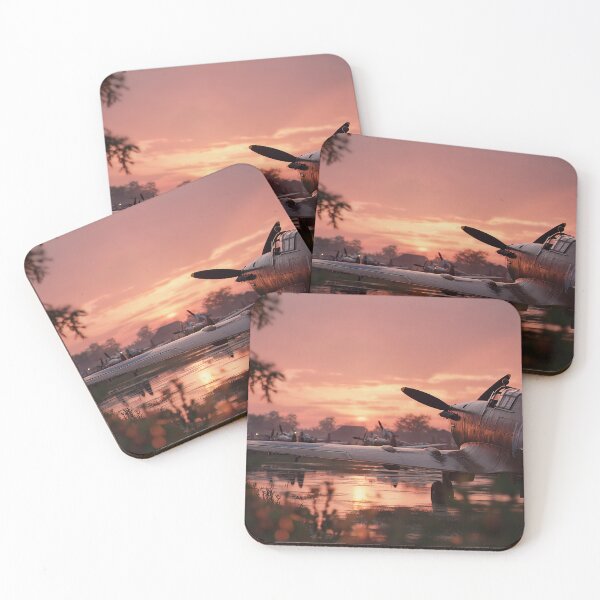 Item preview, Early Morning RAF Airfield In Early Haze with Spitfires Ready designed and sold by Skyframe Aviation.