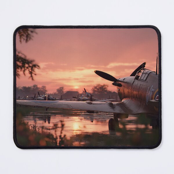 Item preview, Early Morning RAF Airfield In Early Haze with Spitfires Ready designed and sold by Skyframe Aviation.