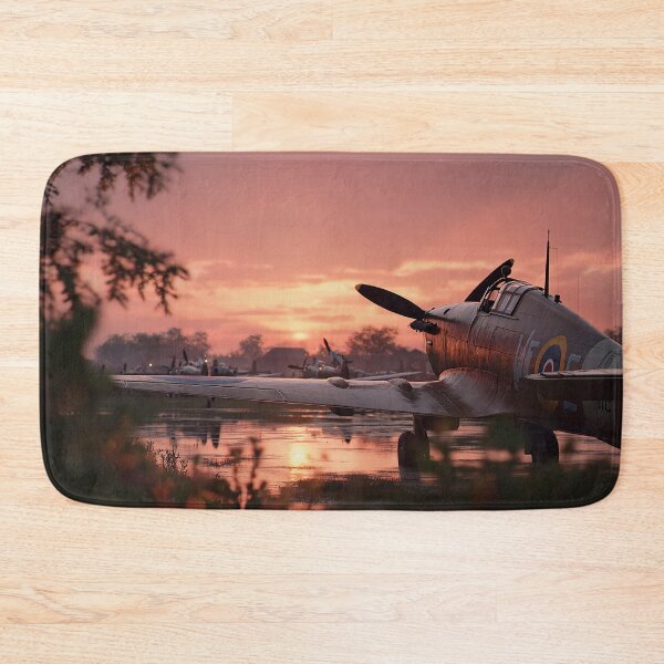Item preview, Early Morning RAF Airfield In Early Haze with Spitfires Ready designed and sold by Skyframe Aviation.