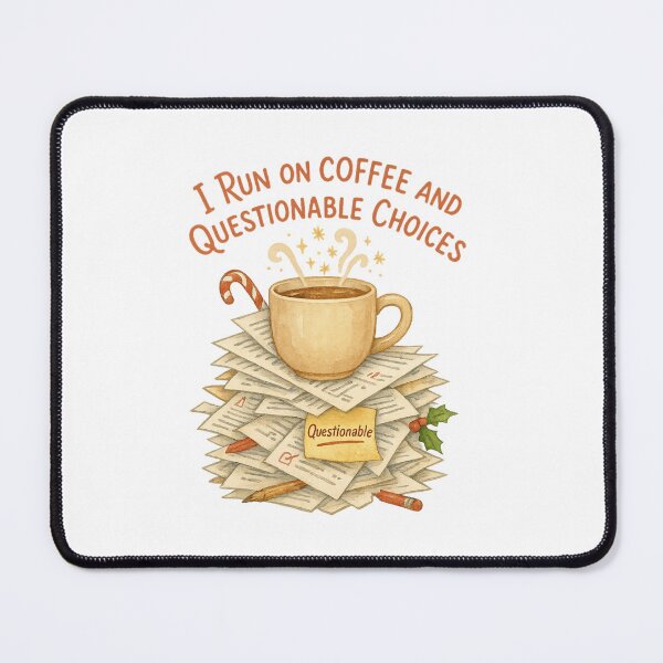 Item preview, I Run on Coffee and Questionable Choices | Funny Teacher Christmas Coffee | Grading Papers Humor Watercolor Design designed and sold by Just You Tee | Say It Loud, Wear It Proud.