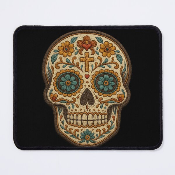 Item preview, Cheerful embroidered skull with teal flower eyes designed and sold by LaNadaYFundante.