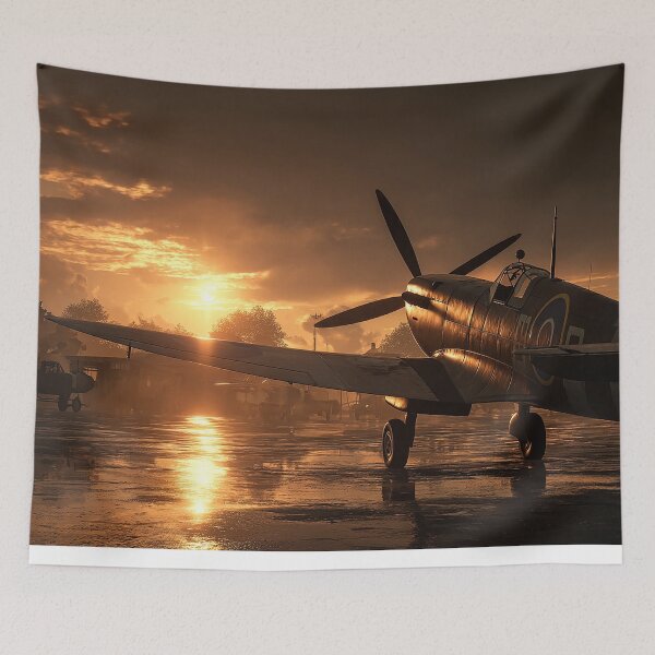 Item preview, Fighter Command Airbase During Daybreak with Aircraft Silhouetted designed and sold by Skyframe Aviation.