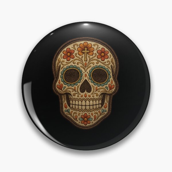 Item preview, Warm tone embroidered skull with hollow eyes designed and sold by LaNadaYFundante.