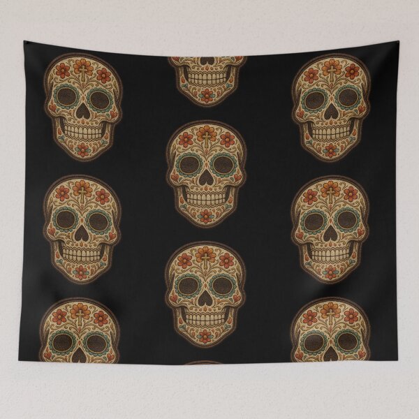 Item preview, Warm tone embroidered skull with hollow eyes designed and sold by LaNadaYFundante.