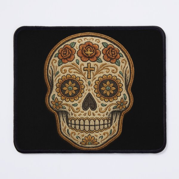 Item preview, Embroidered cream skull with orange roses designed and sold by LaNadaYFundante.