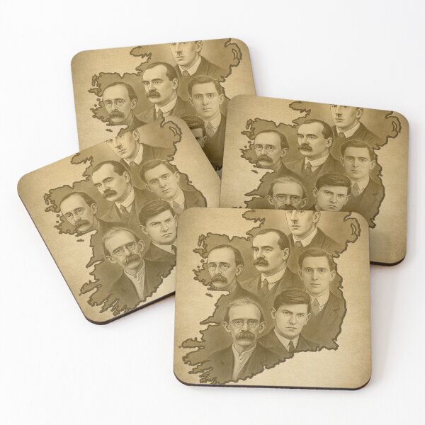 Item preview, Ireland Map Portrait Collage – Irish Revolutionary Leaders Pencil Art Print designed and sold by ConorKeeganArt.