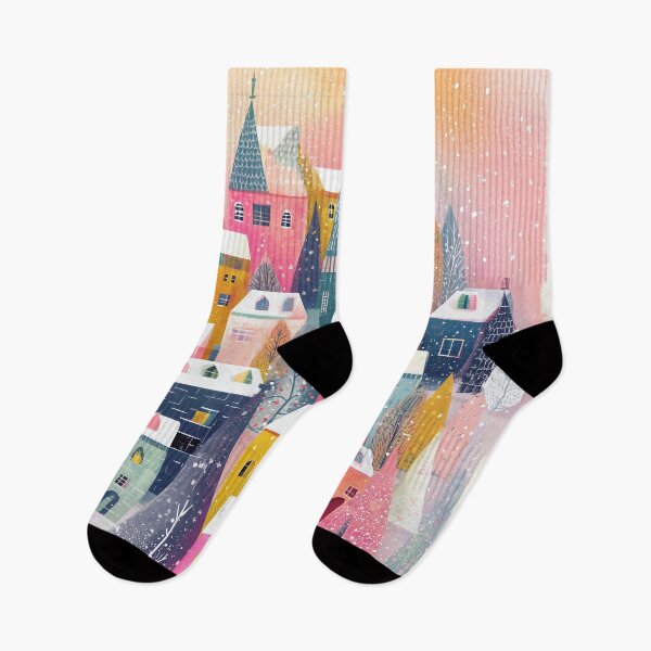 Item preview, Whimsical Winter Village in Pastel Colours designed and sold by Vividfables.