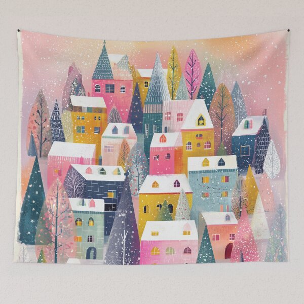Item preview, Whimsical Winter Village in Pastel Colours designed and sold by Vividfables.