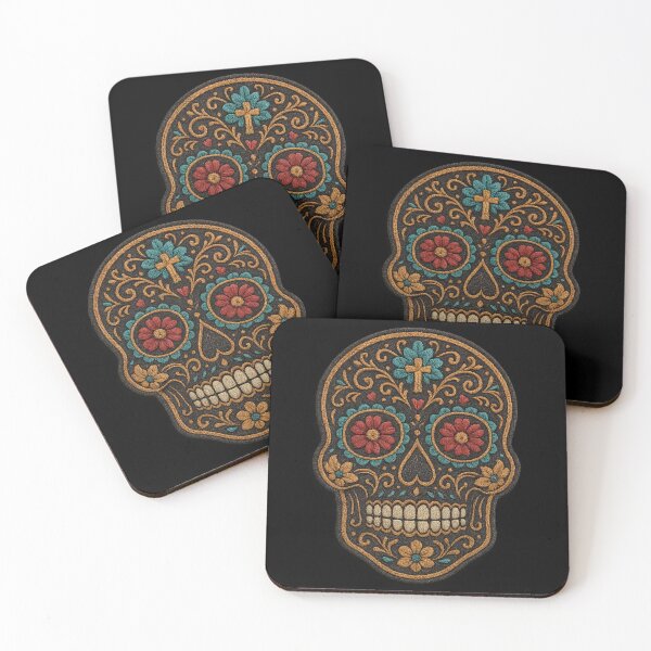Item preview, Cream embroidered skull with red and teal flowers designed and sold by LaNadaYFundante.