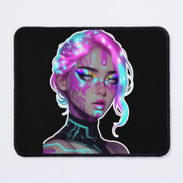 Artikelvorschau, Cyberpunk-Neon-Androidenmädchen – Futuristische Hologramm-Kunst entworfen und verkauft von Giuly’s world.