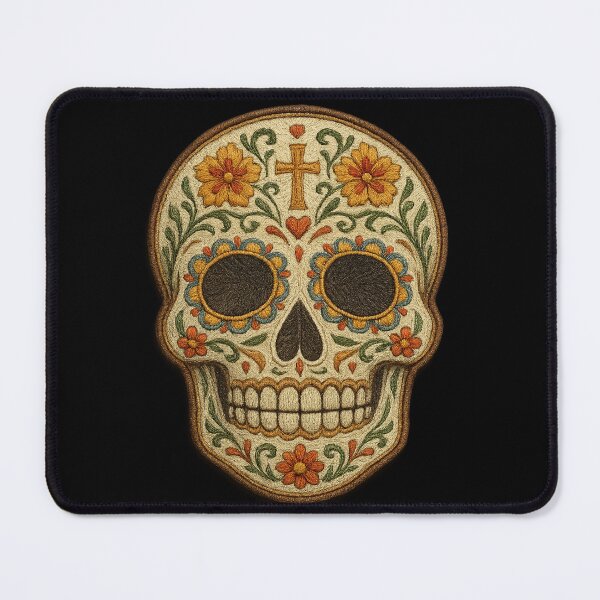 Item preview, Embroidered skull with teal flower eyes designed and sold by LaNadaYFundante.