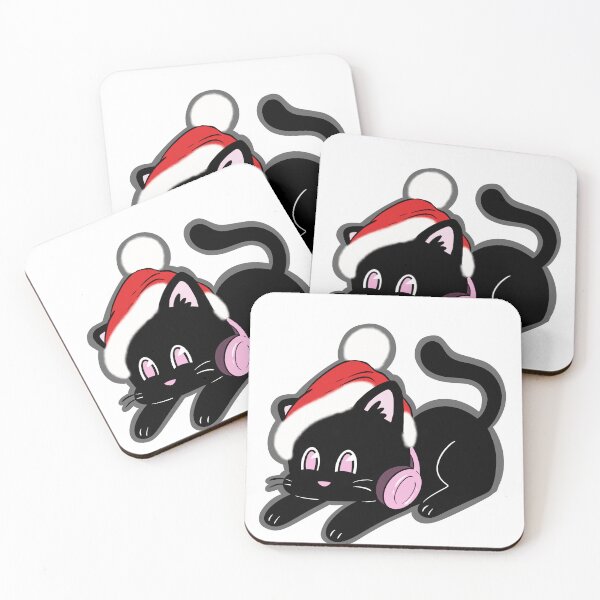 Item preview, Black Cat with Christmas Beanie designed and sold by Nyam-NyamMerch.