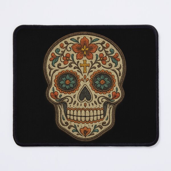 Item preview, Dark embroidered skull with orange flowers designed and sold by LaNadaYFundante.