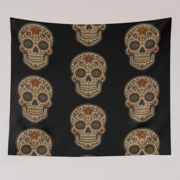 Item preview, Dark embroidered skull with orange flowers designed and sold by LaNadaYFundante.