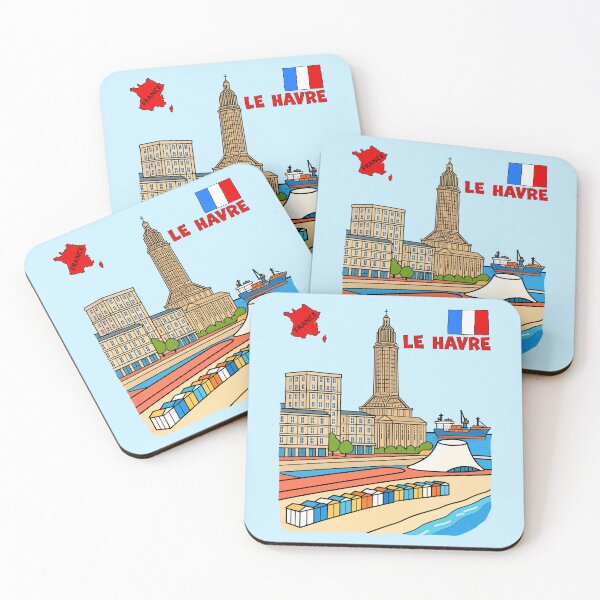 Item preview, Le Havre France Coastline Illustration, Colorful Beach & Skyline Art designed and sold by mashmosh.