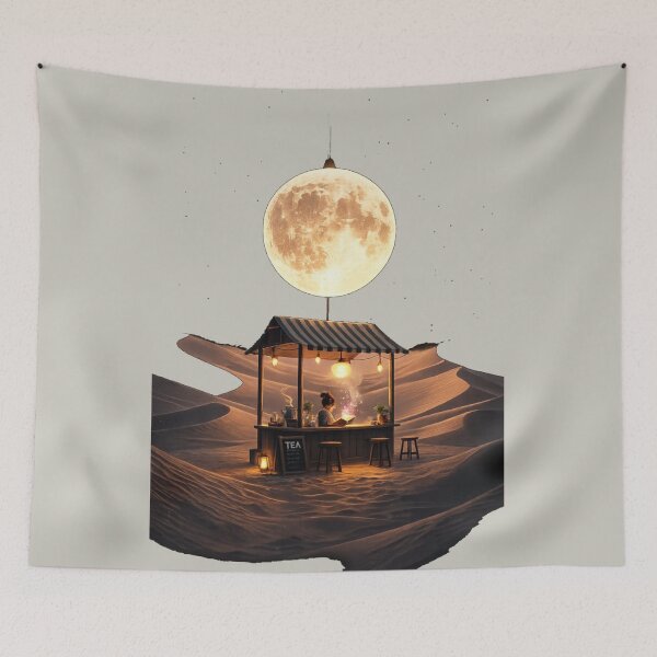 Item preview, Moonlight Desert Café T-Shirt – Surreal Nightscape Fantasy Tee designed and sold by KDesignCrafts.