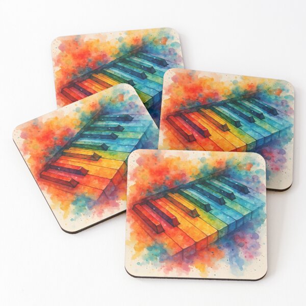 Item preview, Watercolor Piano Keys Closeup – Vibrant Reds and Blues Splash designed and sold by EmeraldMusic.