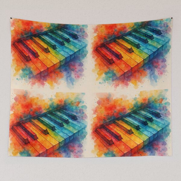 Item preview, Watercolor Piano Keys Closeup – Vibrant Reds and Blues Splash designed and sold by EmeraldMusic.