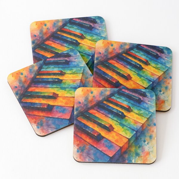 Item preview, Watercolor Piano Keys Closeup – Dark Splashy Orange Green and Blue designed and sold by EmeraldMusic.