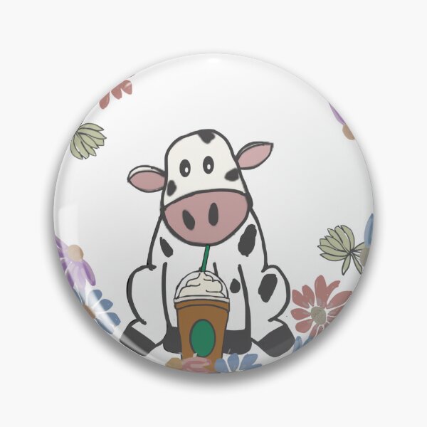 Item preview, Cow drinking coffee in a field of flowers designed and sold by TaraPen.