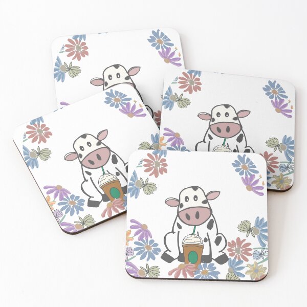 Item preview, Cow drinking coffee in a field of flowers designed and sold by TaraPen.