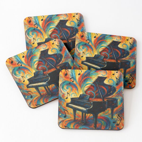 Item preview, Piano Amidst Floating Music Notes – Colorful Swirly Abstract  designed and sold by EmeraldMusic.