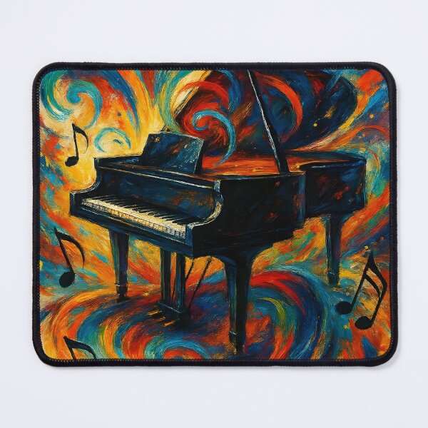 Item preview, Piano Amidst Floating Music Notes – Colorful Swirly Abstract  designed and sold by EmeraldMusic.