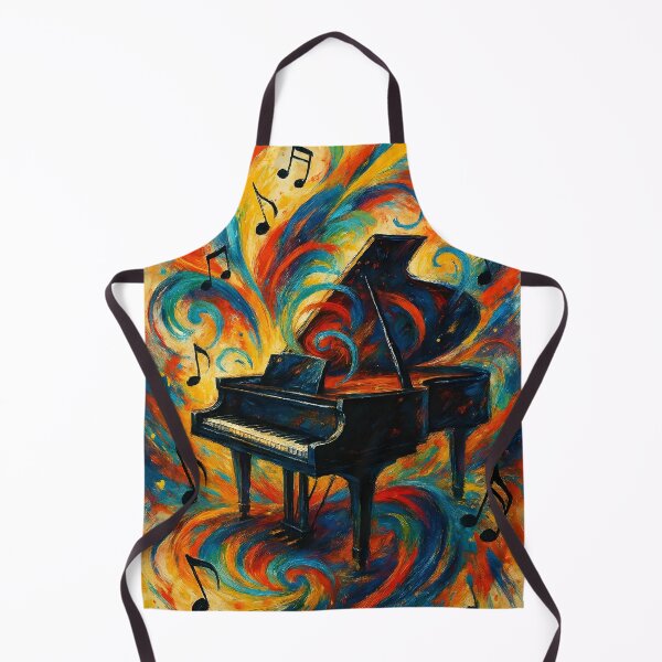 Aperçu de l'œuvre Piano au milieu de notes de musique flottantes – Abstrait coloré et tourbillonnant créée et vendue par EmeraldMusic.