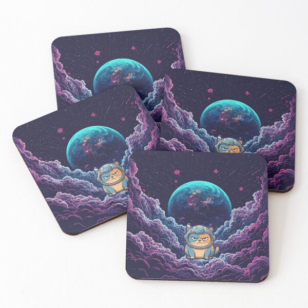 Item preview, Grumpy Space Cat – Retro 90s Cosmic Clouds & Neon Planet Design | Funny Astronaut Cat T-Shirt designed and sold by The Grumpy Pet Club.