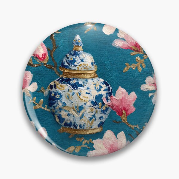 Item preview, Magnolia in ginger jar on teal oil painting designed and sold by SophieClimaArt.