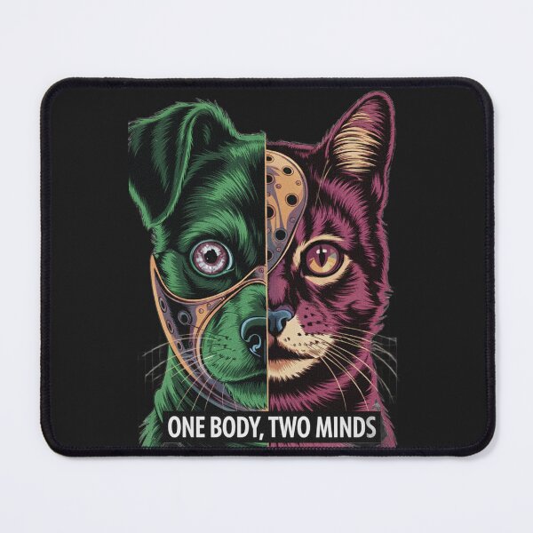 Item preview, One Body Two Minds T-Shirt - Unique Half Dog Half Cat Steampunk Art designed and sold by WittyHolidayPrints – Retro Meme Tees.