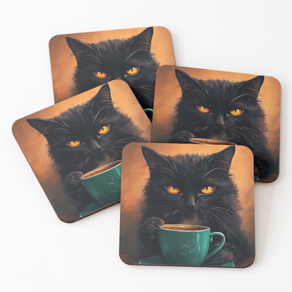 Item preview, Cozy Black Cat Coffee Art – Warm Witchy Vibes Illustration designed and sold by vallass.