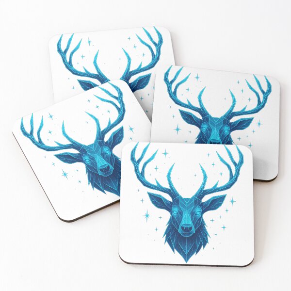 Item preview, Neon Geometric Deer Head | Crystal Blue Stag | Glowing Animal Design designed and sold by GoldenDreamGallery.