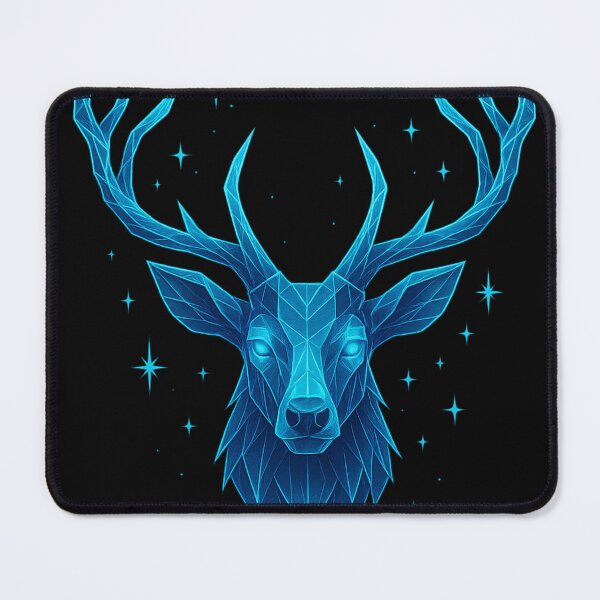 Item preview, Neon Geometric Deer Head | Crystal Blue Stag | Glowing Animal Design designed and sold by GoldenDreamGallery.