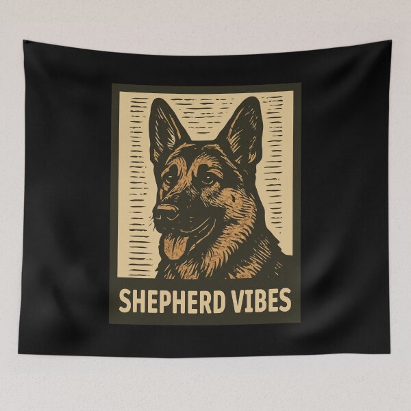 Item preview, Shepherd Vibes - Vintage German Shepherd Dog Artwork - Rustic Canine Illustration | Shepherd Vibes Retro Design designed and sold by BrainBubbleArt.